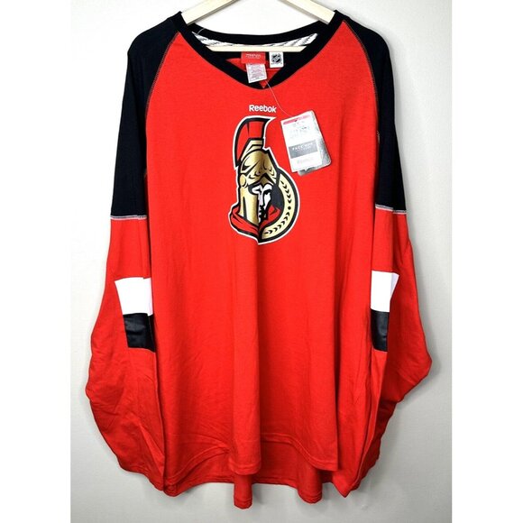 Reebok Mens Hockey Shirt Ottawa Senators Face Off Collection Long Sleeve Red 4XL - Picture 1 of 15